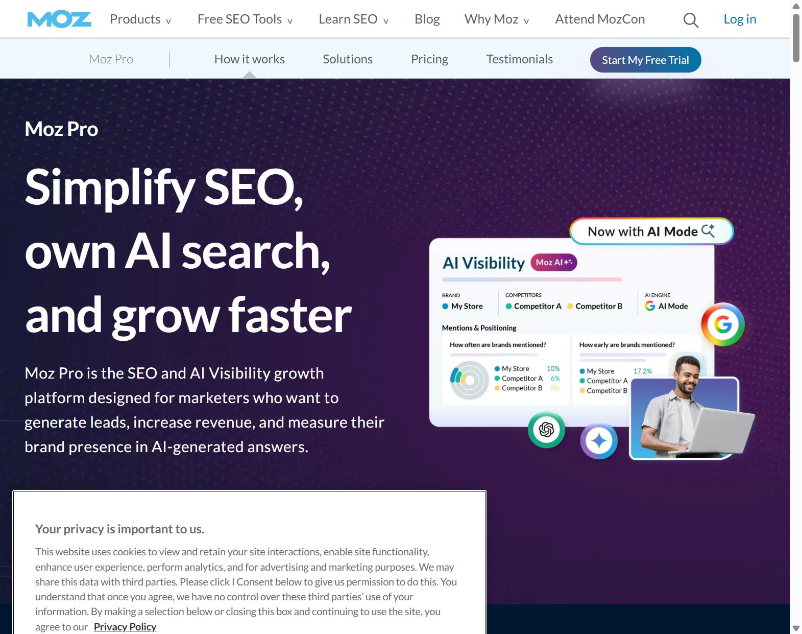 Moz Pro 公式サイトの画面